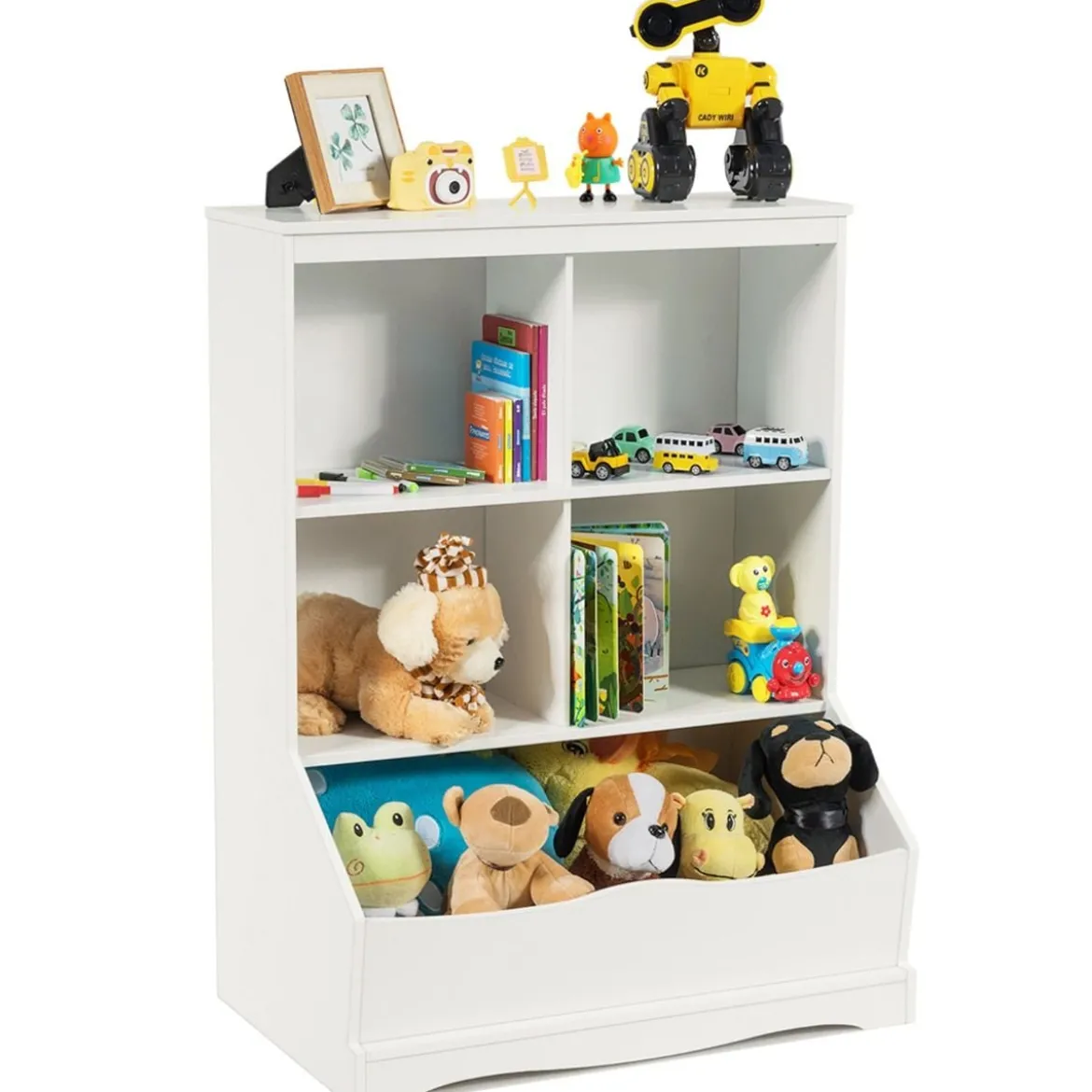 3-etagiger Spielzeugschrank Schrank mit vier offenen Fächern und einem Kasten 67 x 40 x 88 cm Weiß
