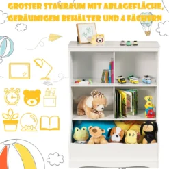 3-etagiger Spielzeugschrank Schrank mit vier offenen Fächern und einem Kasten 67 x 40 x 88 cm Weiß