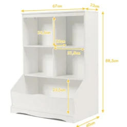 3-etagiger Spielzeugschrank Schrank mit vier offenen Fächern und einem Kasten 67 x 40 x 88 cm Weiß