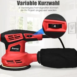 Exzenterschleifer Schleifmaschine mit 15 Schleifpapier 6 Geschwindigkeiten 280W 125mm Durchmesser