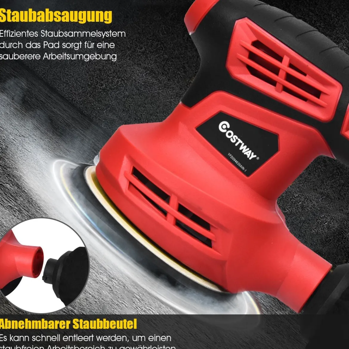 Exzenterschleifer Schleifmaschine mit 15 Schleifpapier 6 Geschwindigkeiten 280W 125mm Durchmesser