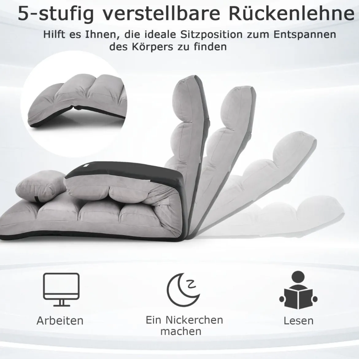 5-fach Einstellbare Relaxliege mit Rückenlehne Klappbare Relaxsessel 175 x 55 x 20 cm Grau
