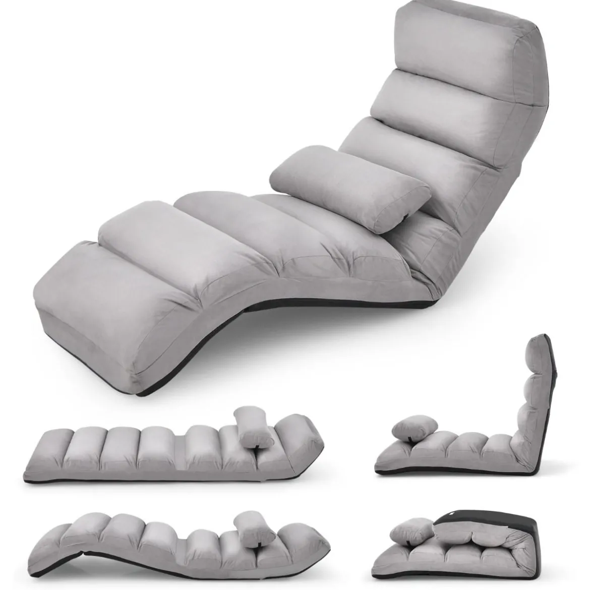 5-fach Einstellbare Relaxliege mit Rückenlehne Klappbare Relaxsessel 175 x 55 x 20 cm Grau