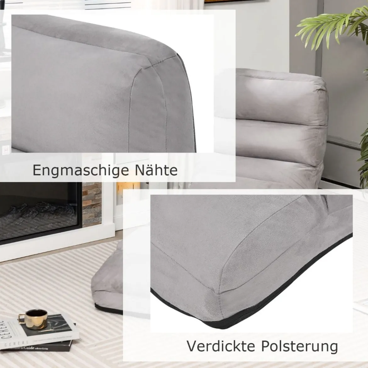 5-fach Einstellbare Relaxliege mit Rückenlehne Klappbare Relaxsessel 175 x 55 x 20 cm Grau