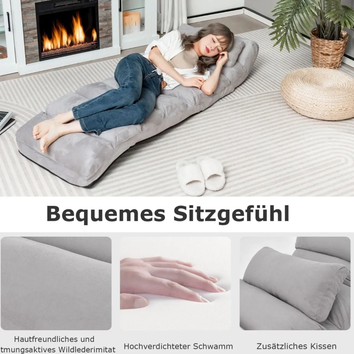 5-fach Einstellbare Relaxliege mit Rückenlehne Klappbare Relaxsessel 175 x 55 x 20 cm Grau