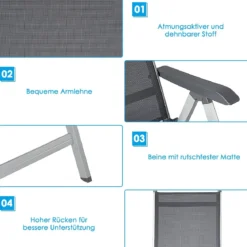 5-Fach Klappstuhl Einstellbar Gartenstuhl Klappsessel Rückenlehne Alu