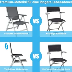 5-Fach Klappstuhl Einstellbar Gartenstuhl Klappsessel Rückenlehne Alu