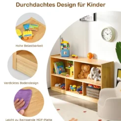 5-fach unterteilter Bücher- & Spielzeugschrank aus Holz Natur 111,5 x 39,5 x 61 cm