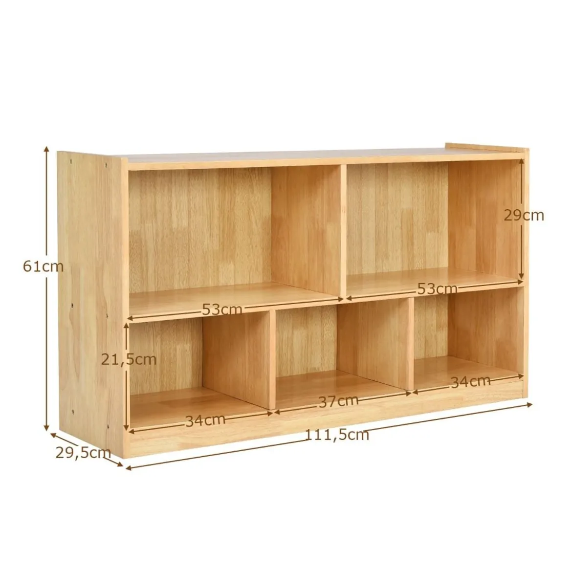 5-fach unterteilter Bücher- & Spielzeugschrank aus Holz Natur 111,5 x 39,5 x 61 cm