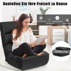 4-fach verstellbarer Boden-Klappstuhl gepolstertes Gaming-Bodensofa Schwarz