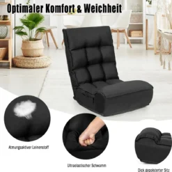4-fach verstellbarer Boden-Klappstuhl gepolstertes Gaming-Bodensofa Schwarz