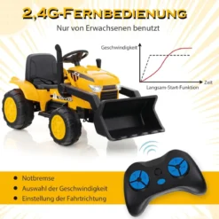 Fahrbarer Kinderbagger mit Verstellbarer Grabschaufel für Kinder von 3 bis 8 J. Gelb