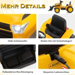 Fahrbarer Kinderbagger mit Verstellbarer Grabschaufel für Kinder von 3 bis 8 J. Gelb