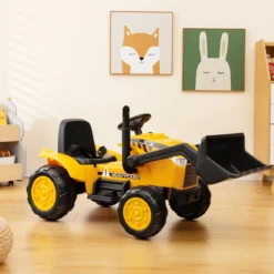 Fahrbarer Kinderbagger mit Verstellbarer Grabschaufel für Kinder von 3 bis 8 J. Gelb