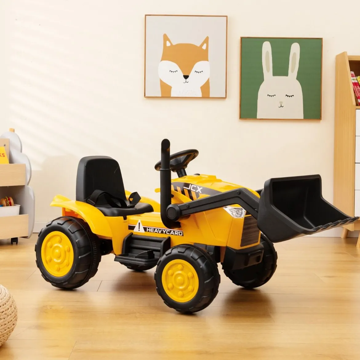 Fahrbarer Kinderbagger mit Verstellbarer Grabschaufel für Kinder von 3 bis 8 J. Gelb