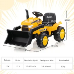 Fahrbarer Kinderbagger mit Verstellbarer Grabschaufel für Kinder von 3 bis 8 J. Gelb