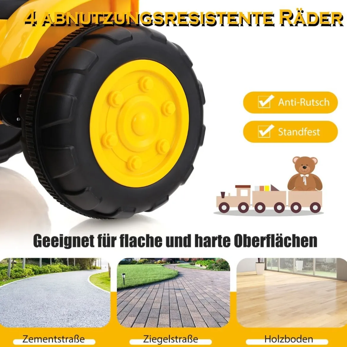 Fahrbarer Kinderbagger mit Verstellbarer Grabschaufel für Kinder von 3 bis 8 J. Gelb