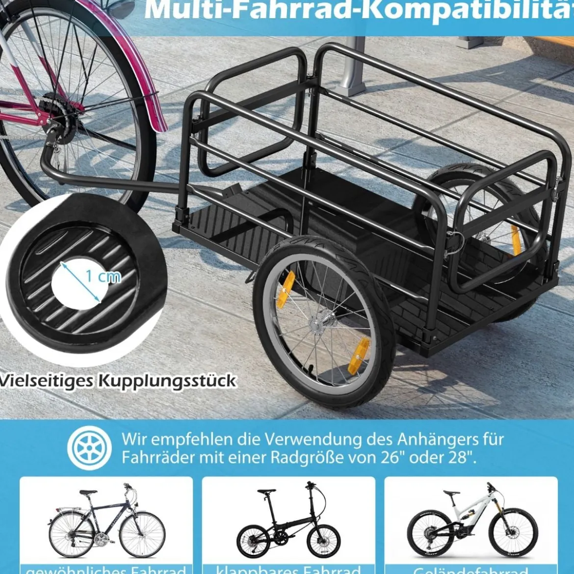 Fahrradanhänger Lastenanhänger Klappbar mit Abdeckung & Kuppler & Reflektoren 145,5 x 61 x 58 cm