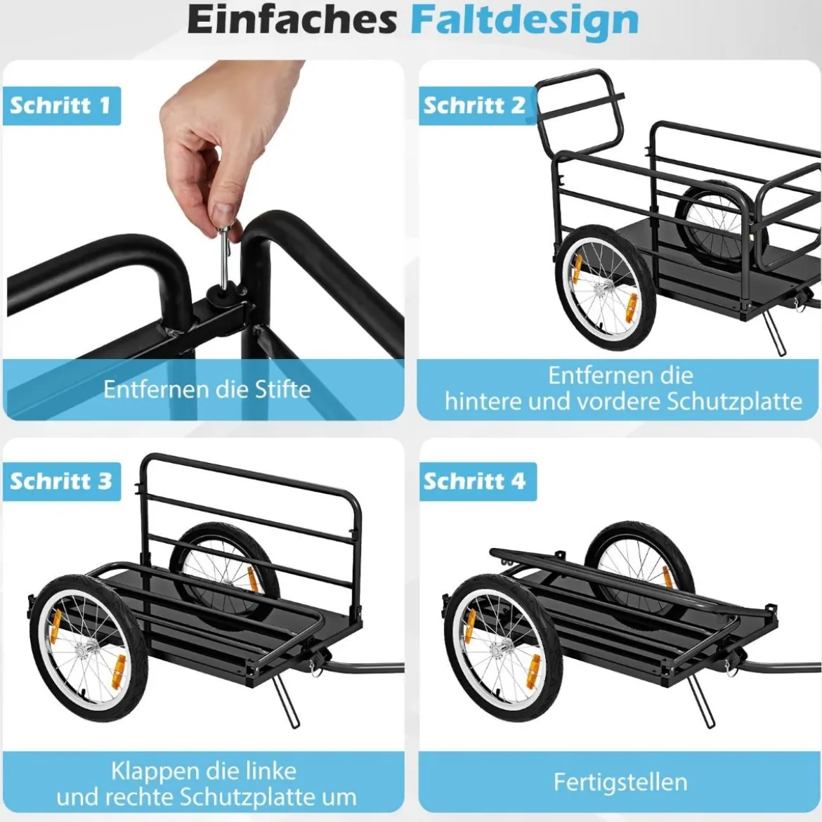 Fahrradanhänger Lastenanhänger Klappbar mit Abdeckung & Kuppler & Reflektoren 145,5 x 61 x 58 cm