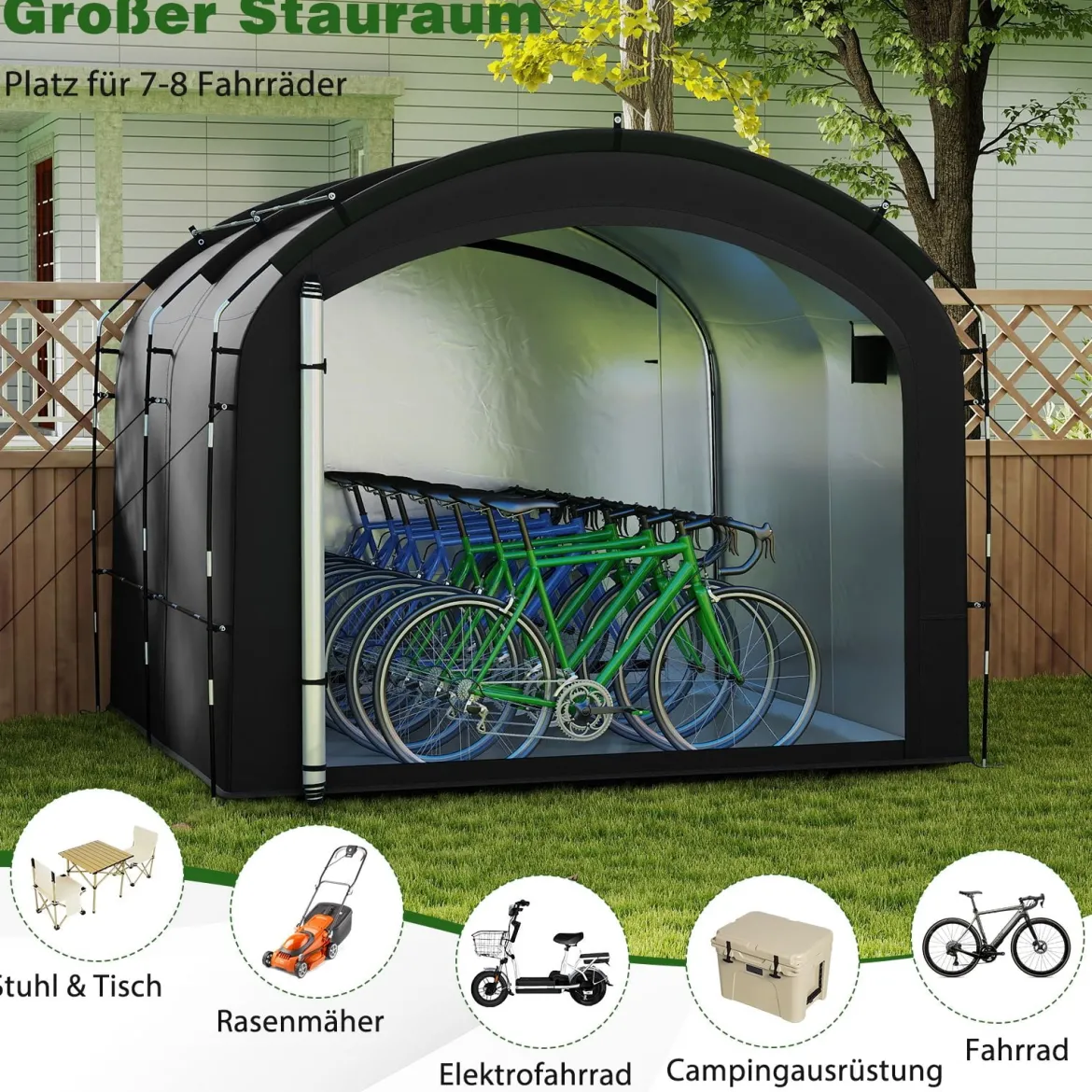 Fahrradgarage Outdoor-Fahrradabdeckung mit wasserfestem & silberbeschichtetem Gewebe Fahrradschuppen Schwarz