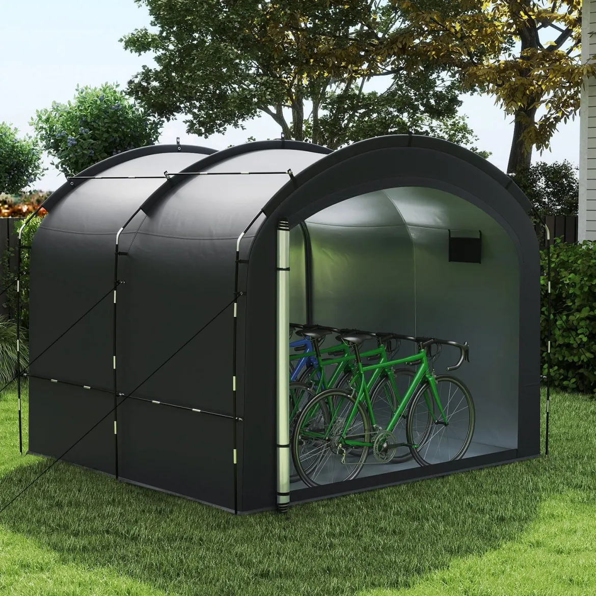 Fahrradgarage Outdoor-Fahrradabdeckung mit wasserfestem & silberbeschichtetem Gewebe Fahrradschuppen Schwarz
