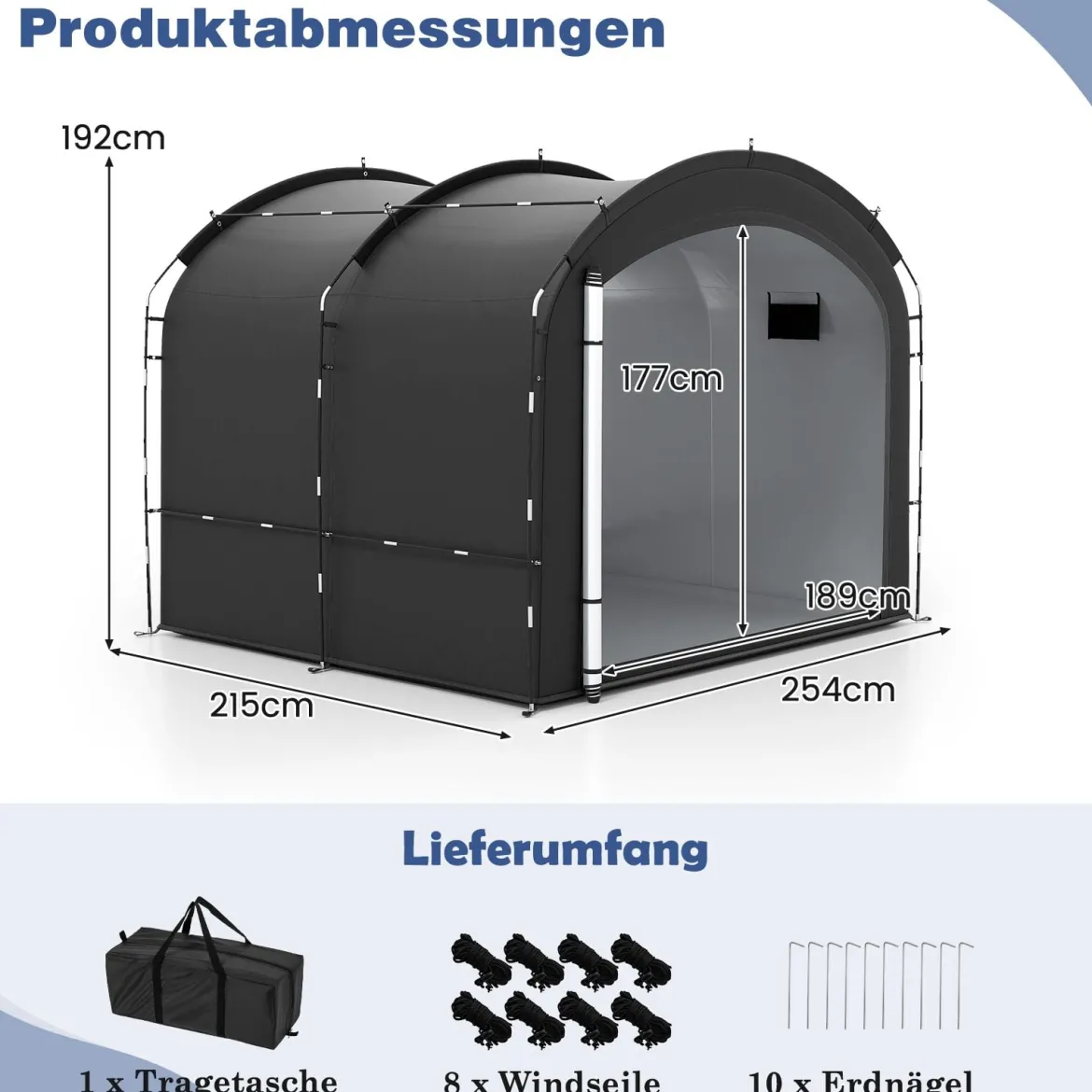 Fahrradgarage Outdoor-Fahrradabdeckung mit wasserfestem & silberbeschichtetem Gewebe Fahrradschuppen Schwarz
