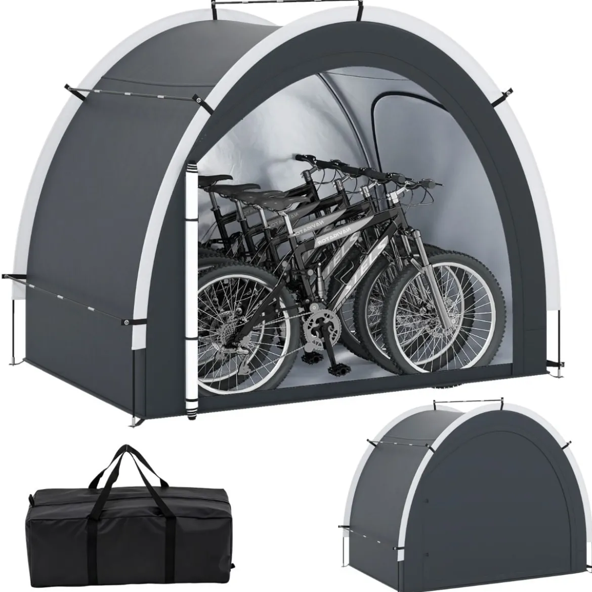 Fahrradgarage Outdoor Fahrradabdeckung mit wasserbeständigem silberbeschichtetem Gewebe Reißverschlusstür Schwarz
