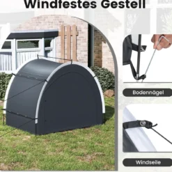 Fahrradgarage Outdoor Fahrradabdeckung mit wasserbeständigem silberbeschichtetem Gewebe Reißverschlusstür Schwarz