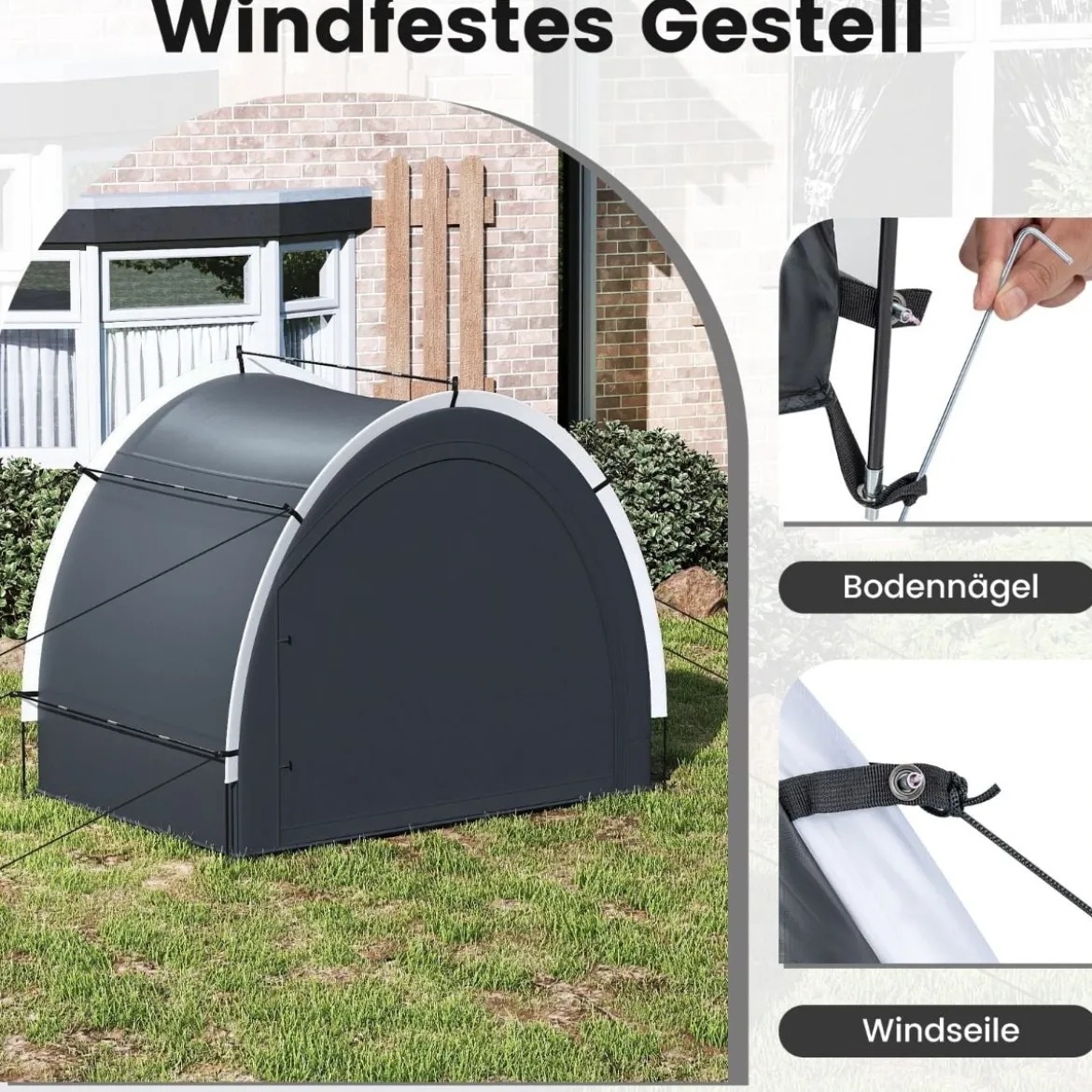 Fahrradgarage Outdoor Fahrradabdeckung mit wasserbeständigem silberbeschichtetem Gewebe Reißverschlusstür Schwarz