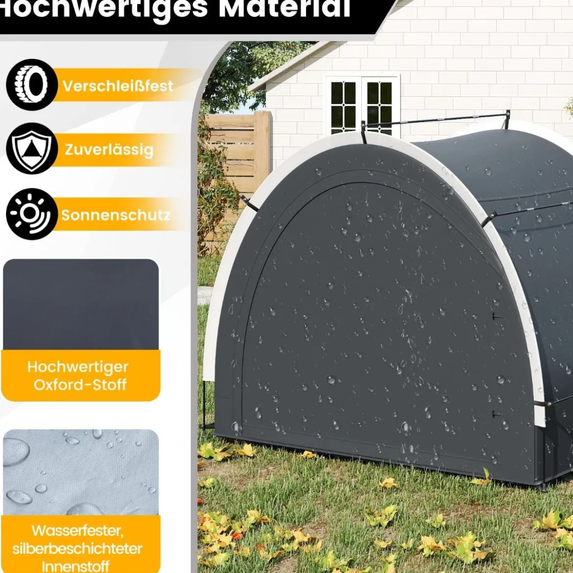 Fahrradgarage Outdoor Fahrradabdeckung mit wasserbeständigem silberbeschichtetem Gewebe Reißverschlusstür Schwarz