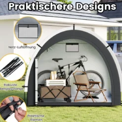 Fahrradgarage Outdoor Fahrradabdeckung mit wasserbeständigem silberbeschichtetem Gewebe Reißverschlusstür Schwarz