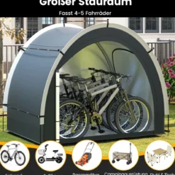 Fahrradgarage Outdoor Fahrradabdeckung mit wasserbeständigem silberbeschichtetem Gewebe Reißverschlusstür Schwarz