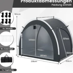 Fahrradgarage Outdoor Fahrradabdeckung mit wasserbeständigem silberbeschichtetem Gewebe Reißverschlusstür Schwarz
