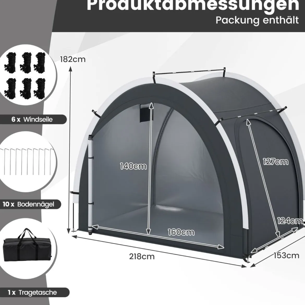 Fahrradgarage Outdoor Fahrradabdeckung mit wasserbeständigem silberbeschichtetem Gewebe Reißverschlusstür Schwarz