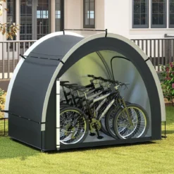 Fahrradgarage Outdoor Fahrradabdeckung mit wasserbeständigem silberbeschichtetem Gewebe Reißverschlusstür Schwarz