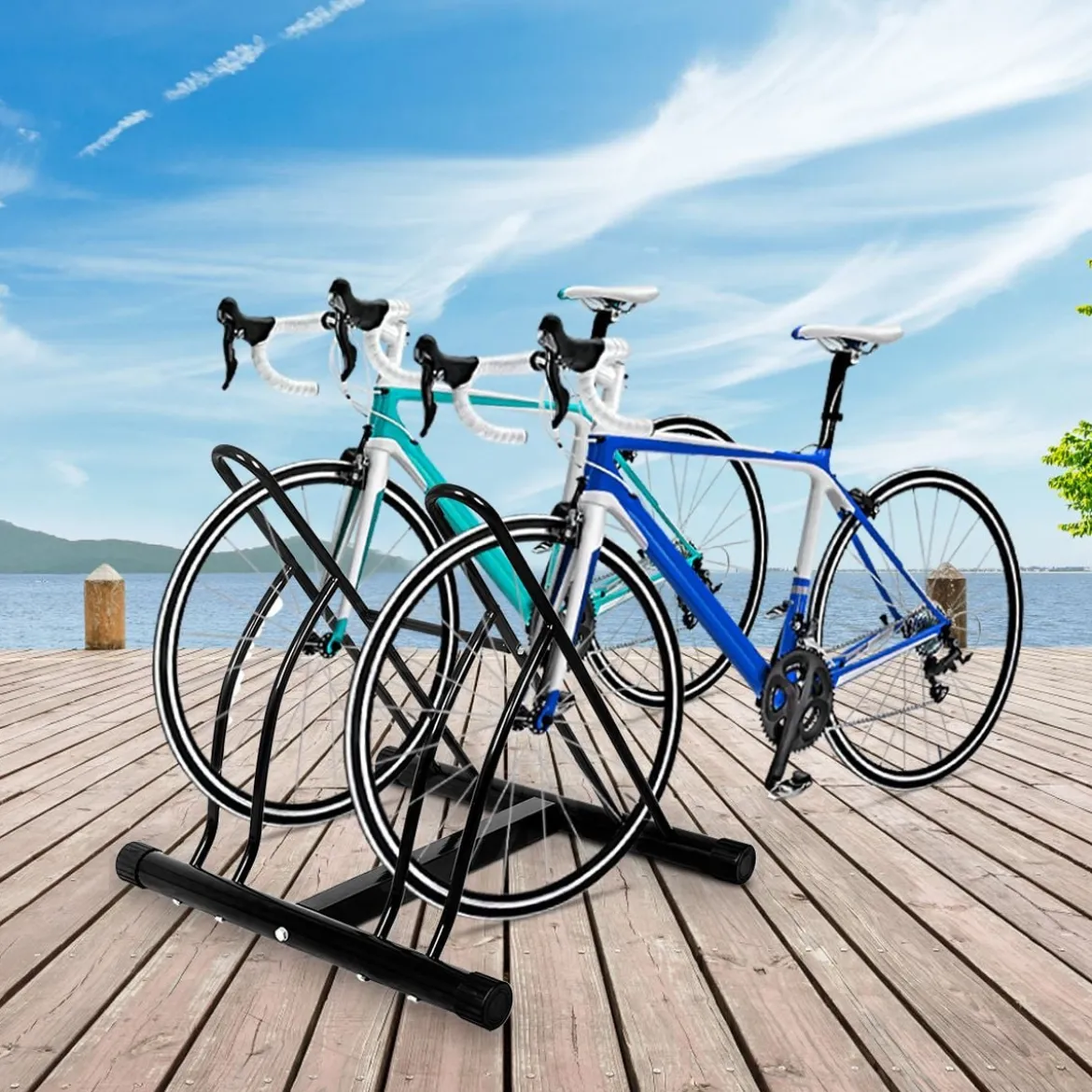 Fahrradständer Bodenparker für 2 Fahrräder Schwarz 60 x 53 x 56 cm