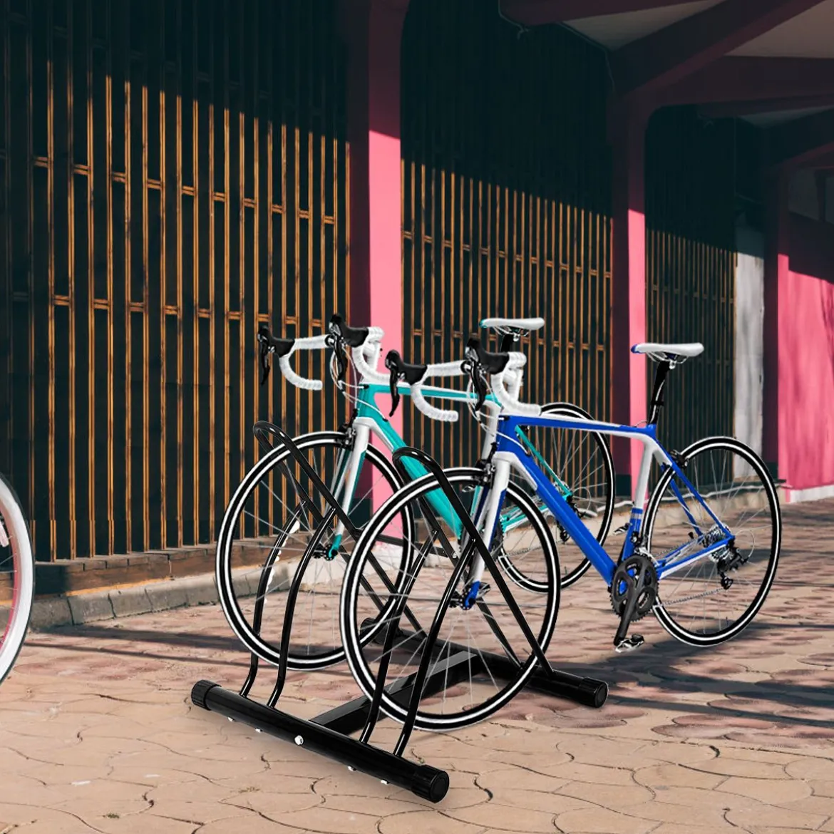 Fahrradständer Bodenparker für 2 Fahrräder Schwarz 60 x 53 x 56 cm