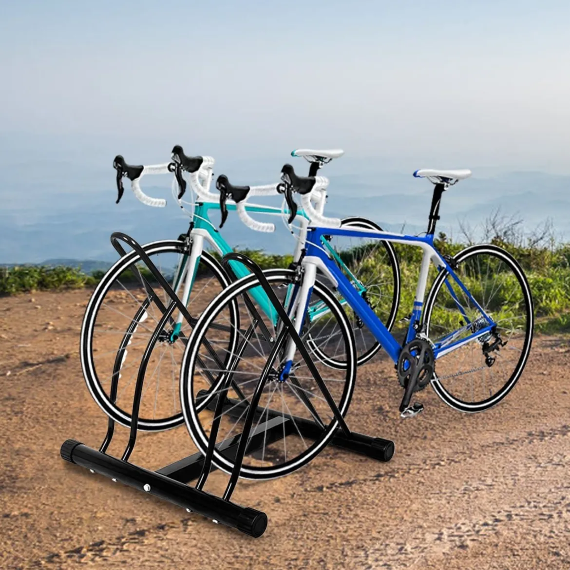 Fahrradständer Bodenparker für 2 Fahrräder Schwarz 60 x 53 x 56 cm