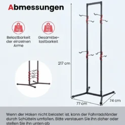 Fahrradständer für 4 Fahrräder Freistehender Fahrradhalter mit Verstellbaren Haken