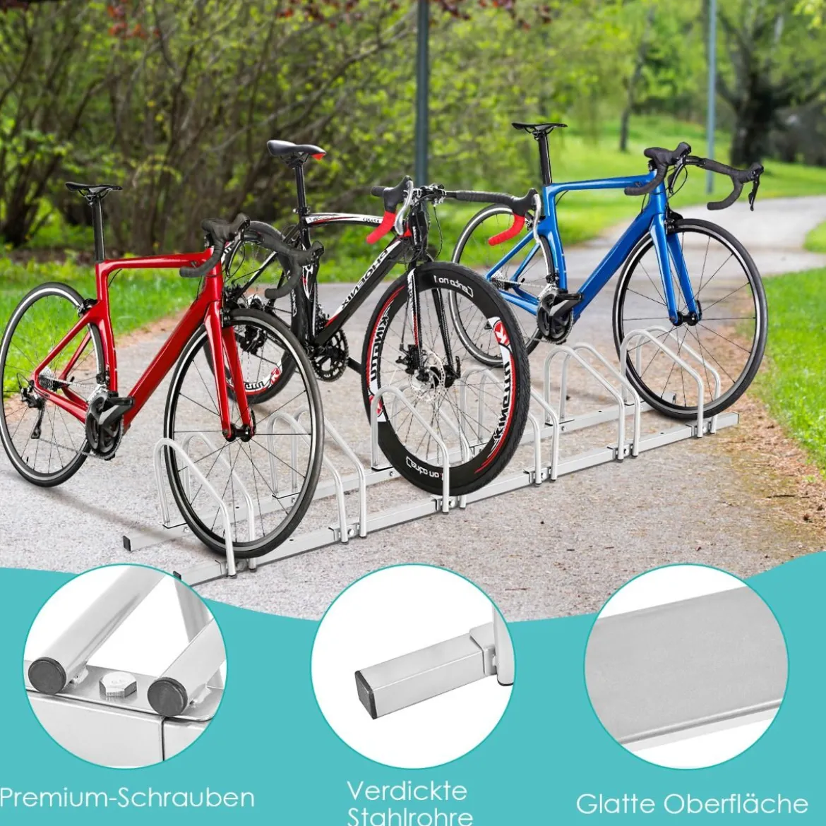 Fahrradständer für 6 Räder Mehrfachständer Stahl Bodenständer Aufstellständer Silber