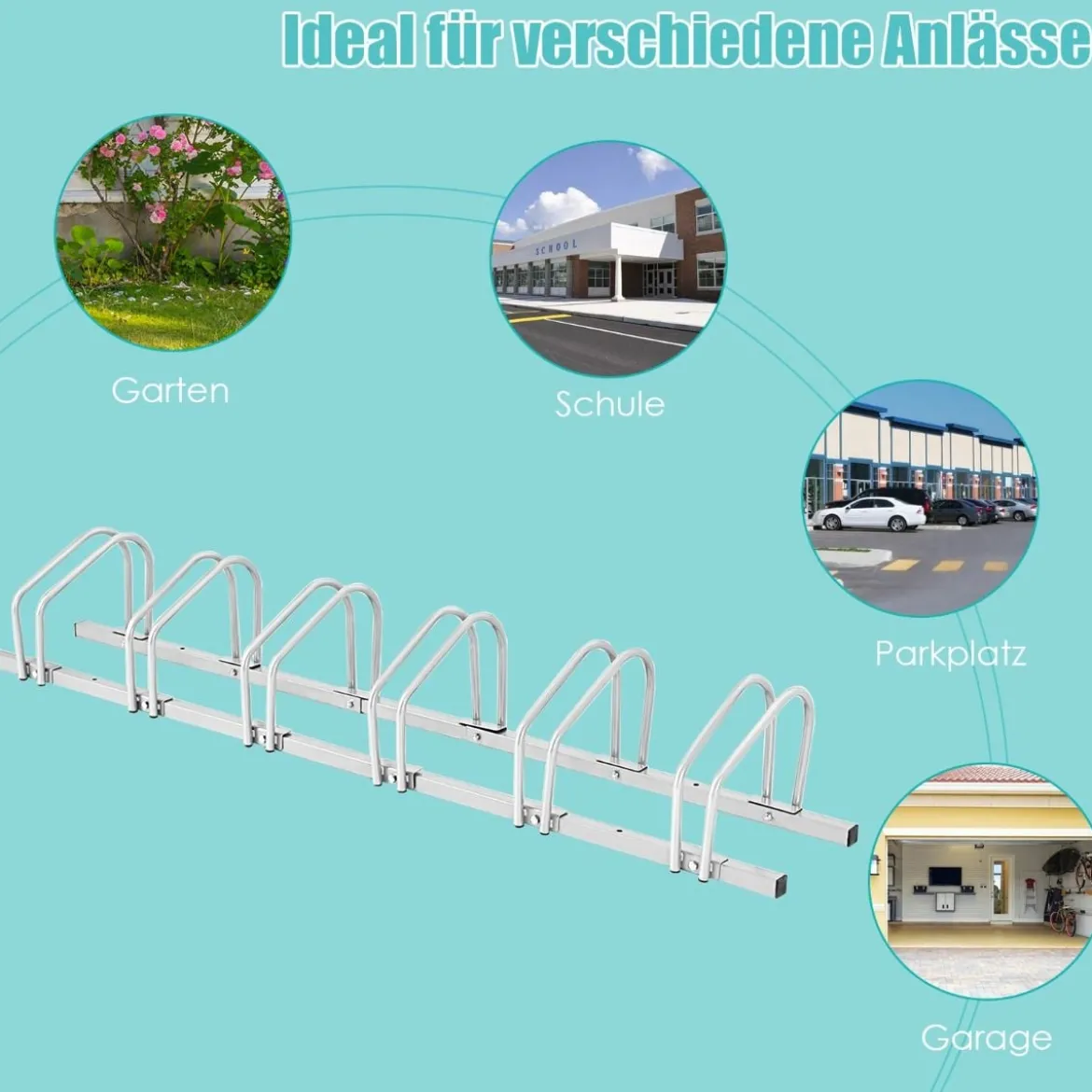 Fahrradständer für 6 Räder Mehrfachständer Stahl Bodenständer Aufstellständer Silber