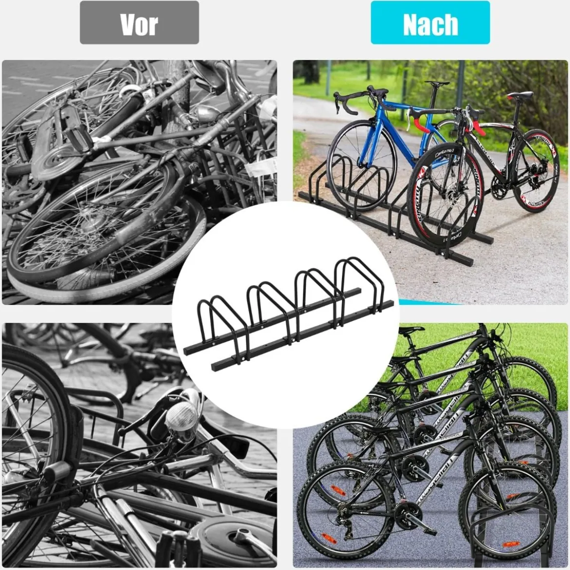 Fahrradständer Standparker Bodenständer Aufstellständer mit 4 Fahrrad Stellplätze Mehrfachständer Stahl Schwarz