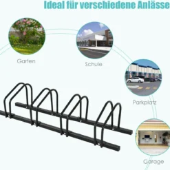 Fahrradständer Standparker Bodenständer Aufstellständer mit 4 Fahrrad Stellplätze Mehrfachständer Stahl Schwarz