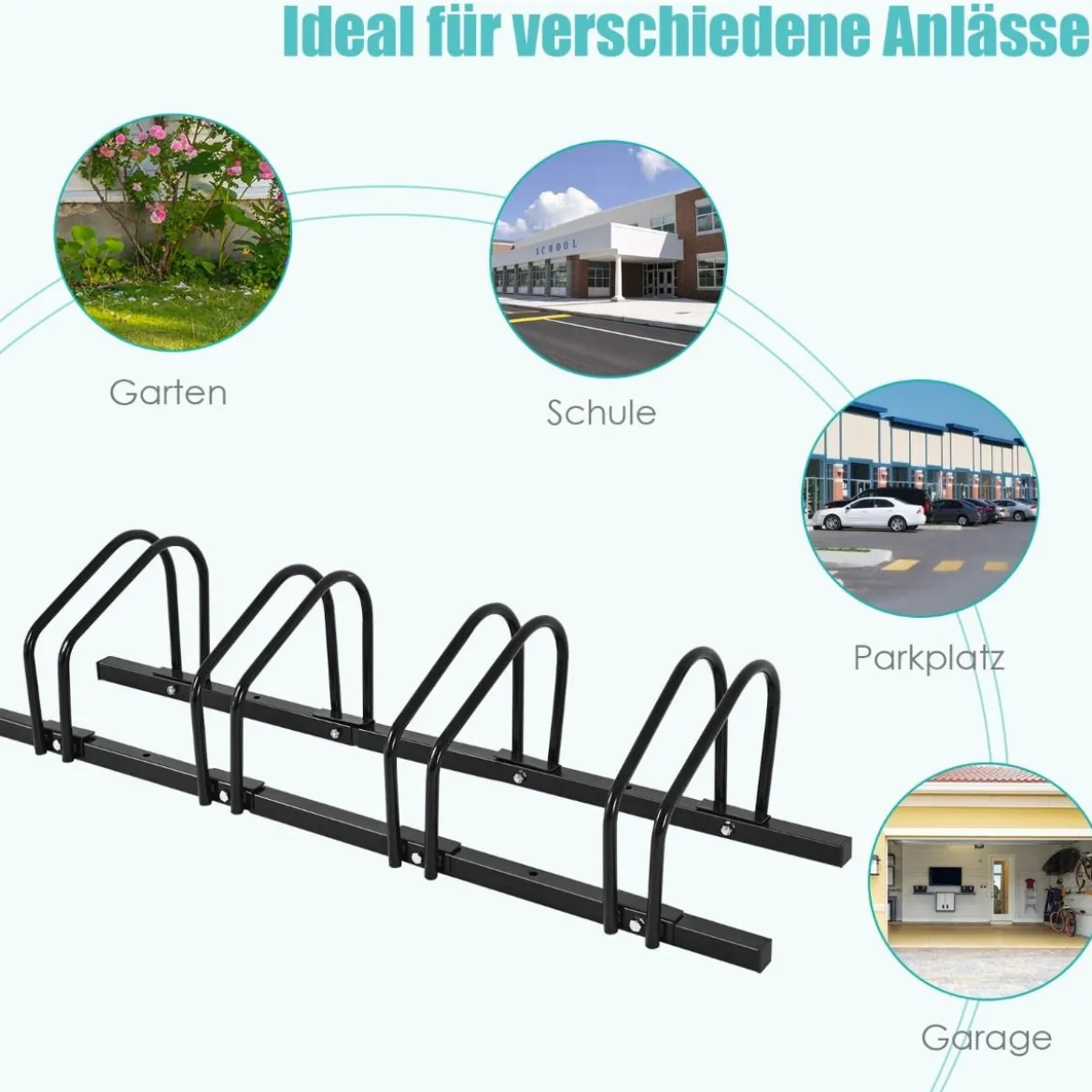Fahrradständer Standparker Bodenständer Aufstellständer mit 4 Fahrrad Stellplätze Mehrfachständer Stahl Schwarz