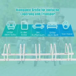 Fahrradständer Standparker Bodenständer Aufstellständer mit 5 Fahrrad Stellplätze Schwarz/Silbern