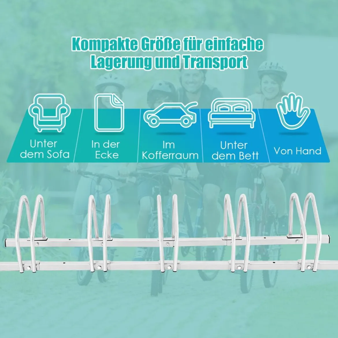 Fahrradständer Standparker Bodenständer Aufstellständer mit 5 Fahrrad Stellplätze Schwarz/Silbern