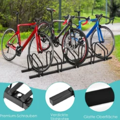Fahrradständer Standparker Bodenständer Aufstellständer mit 5 Fahrrad Stellplätze Schwarz/Silbern