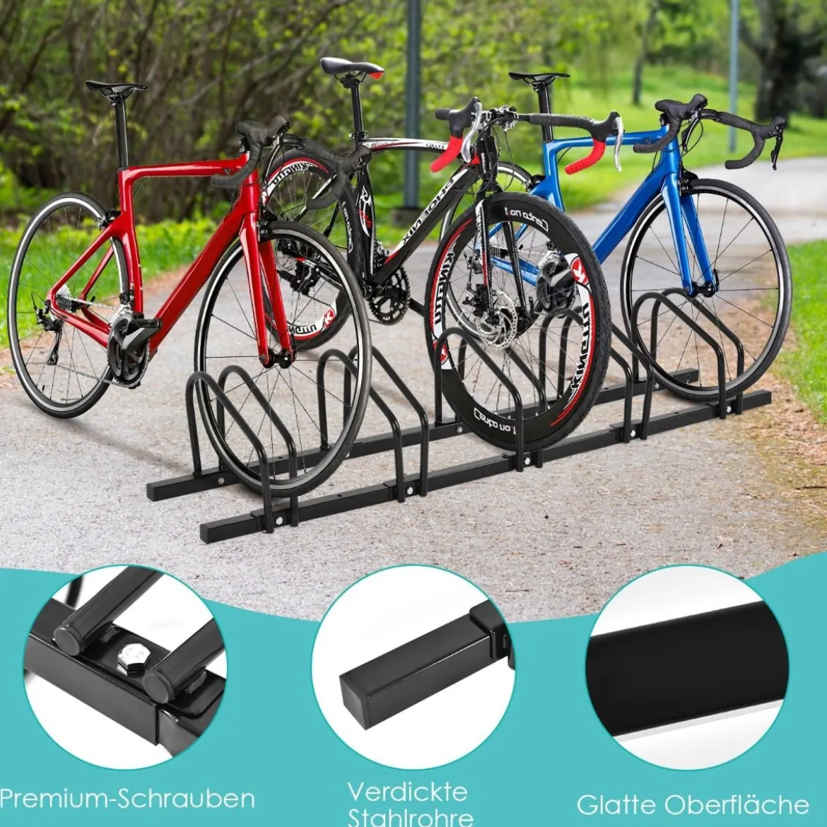 Fahrradständer Standparker Bodenständer Aufstellständer mit 5 Fahrrad Stellplätze Schwarz/Silbern