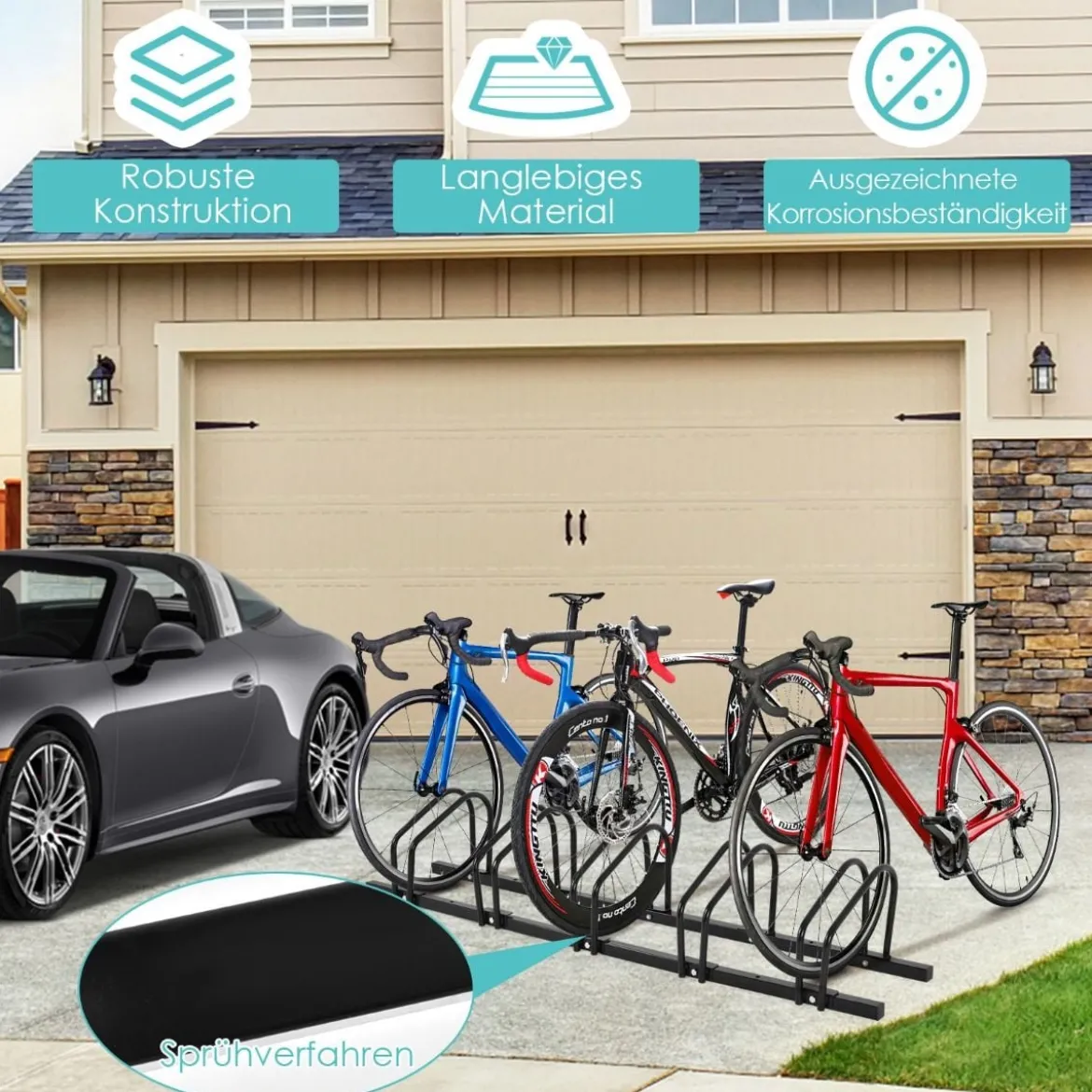Fahrradständer Standparker Bodenständer Aufstellständer mit 5 Fahrrad Stellplätze Schwarz/Silbern