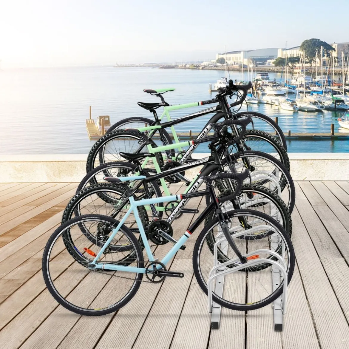 Fahrradständer Standparker Bodenständer Aufstellständer mit 5 Fahrrad Stellplätze Schwarz/Silbern
